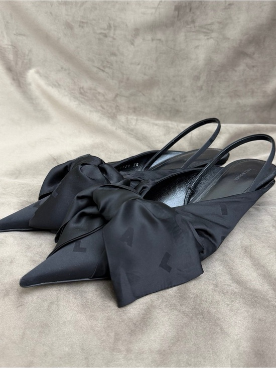 Balenciaga Shoes - Balenciaga Black Satin Bow Pointed Slingback Heels